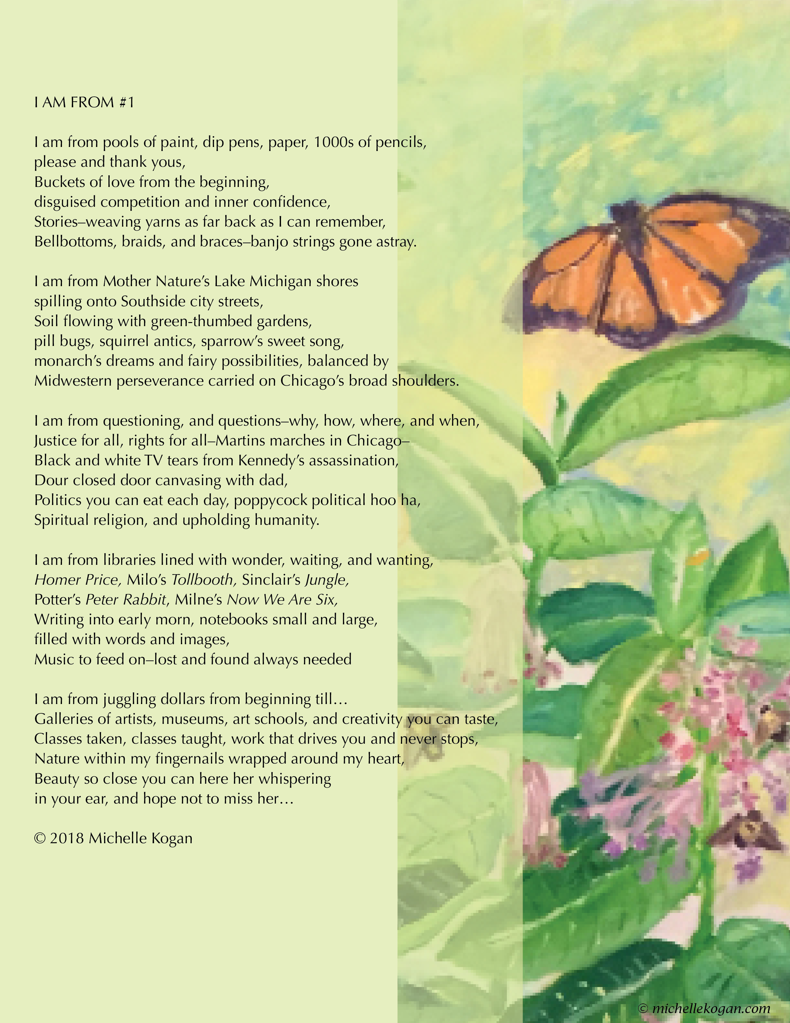 1-I am from poem and monarch milkweed art-Michelle-Kogan- 9-19-2018